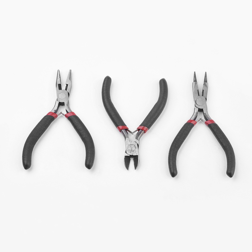 [TOOL-MSMC002-19] Pinces à bijoux lot de 3 (coupante, plate fine crocodile et coupante, ronde et coupante) 110x125x60mm