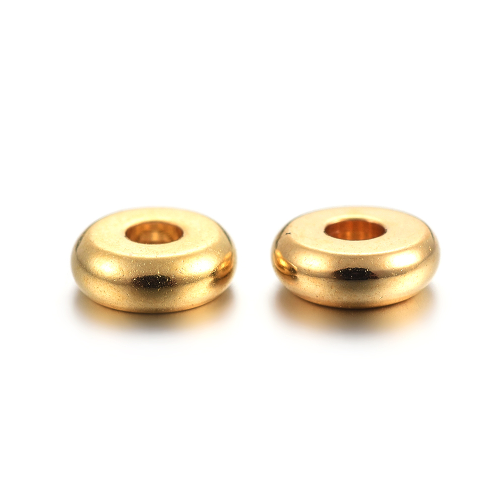 Séparateurs INOX doré, plaqué or 18k, plat rond, 4x1,2mm, trou 1,2mm, x 200 pièces