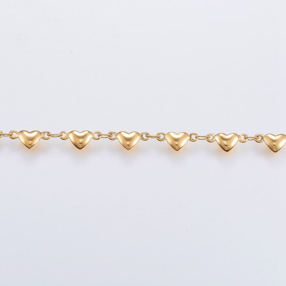 Chaîne en INOX doré, placage ionique, chaîne maillons coeurs, 10x5x2mm, au mètre