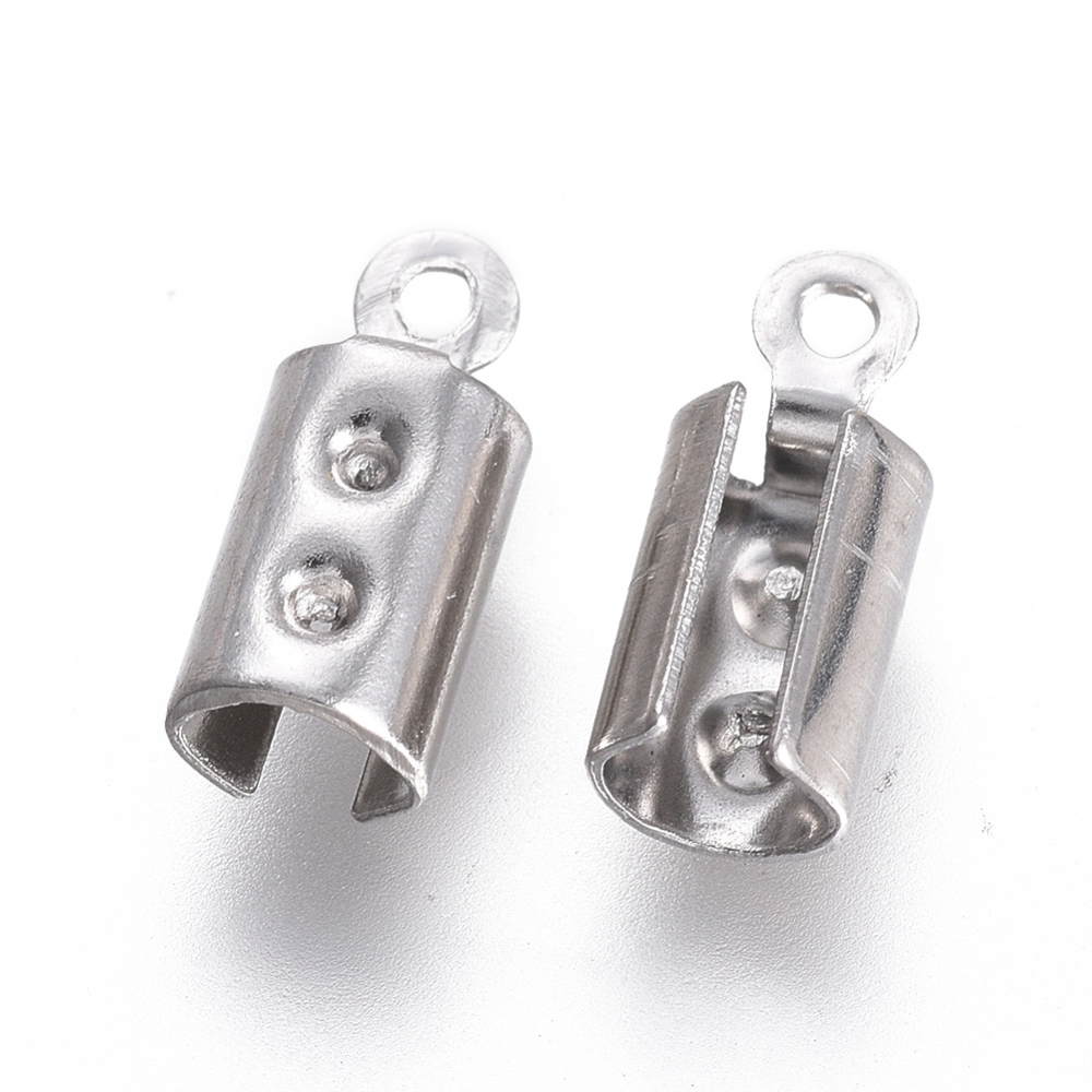Embout de cordon à écraser INOX argenté, diamètre int. 4mm, 9,5x4,5mm, trou 1mm, unité