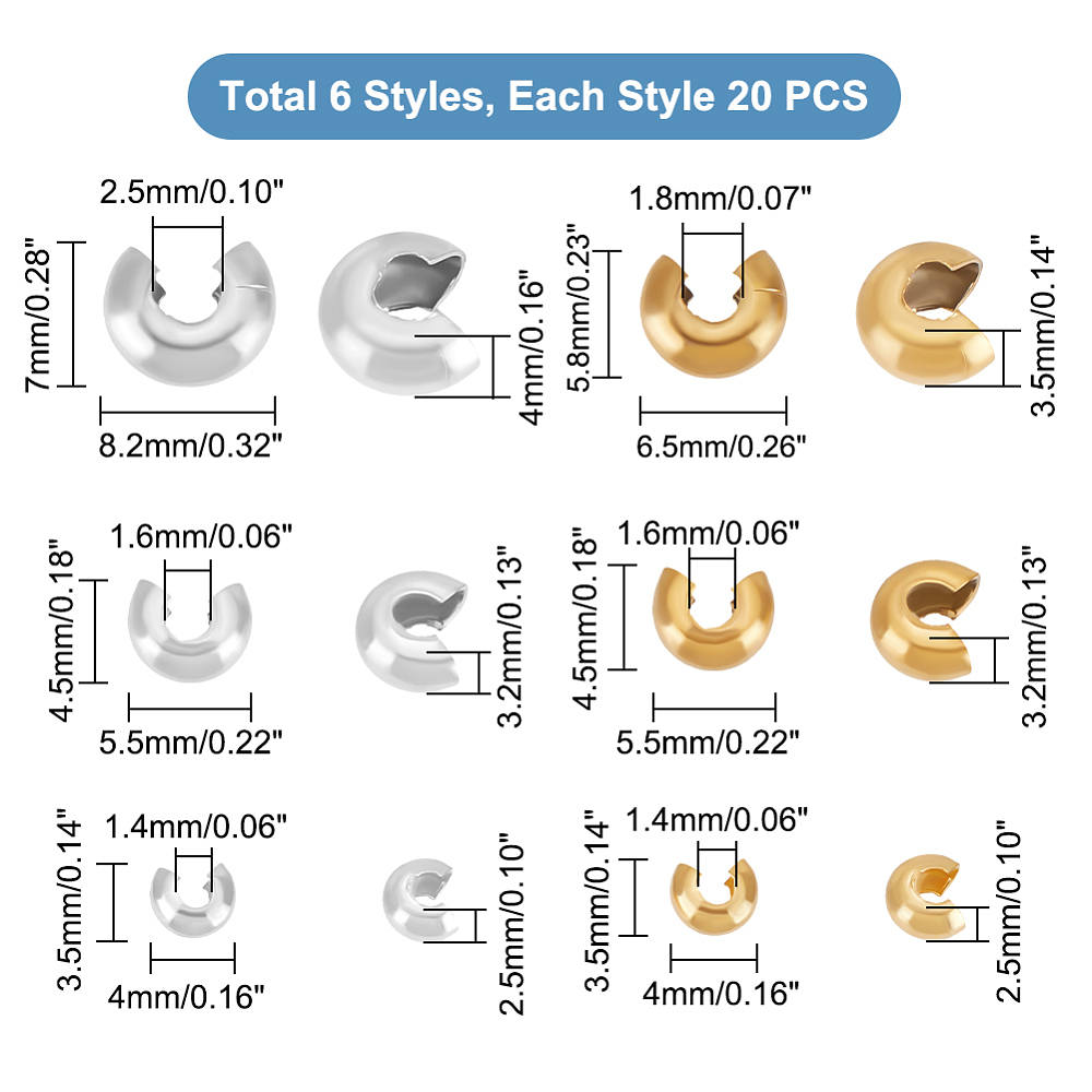 Cache noeud INOX doré, perle à serrer 6,5x5,8x3,5mm, trou 2mm, à l'unité