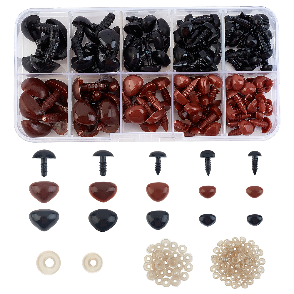 [DIY-WH0209-06A] Nez de sécurité en résine, forme de triangle, noir et marron, 6~12x8~16,5x14~18mm, pin 3~5 mm, à l'unité