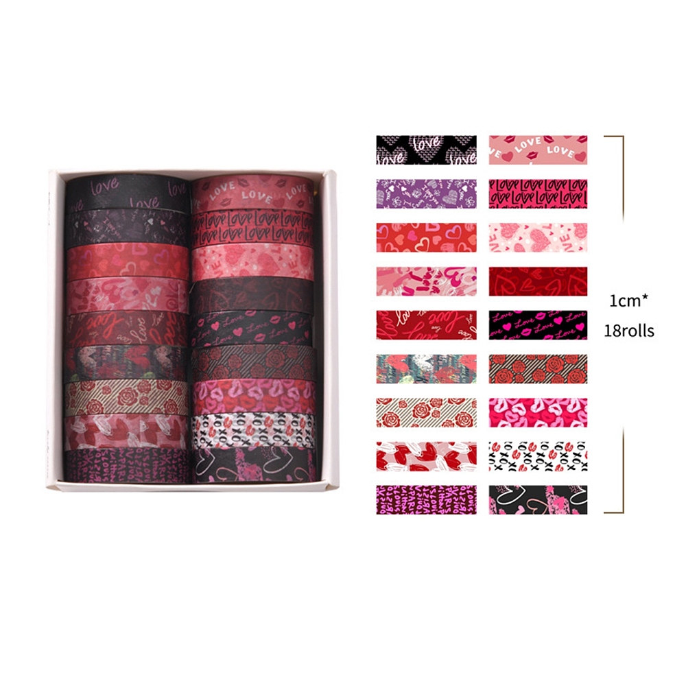 [STIC-H002-07] Masking tape, bande de papier adhésif, thème Saint-Valentin, 18 modèles, 10x0,2mm, 2m le rouleau