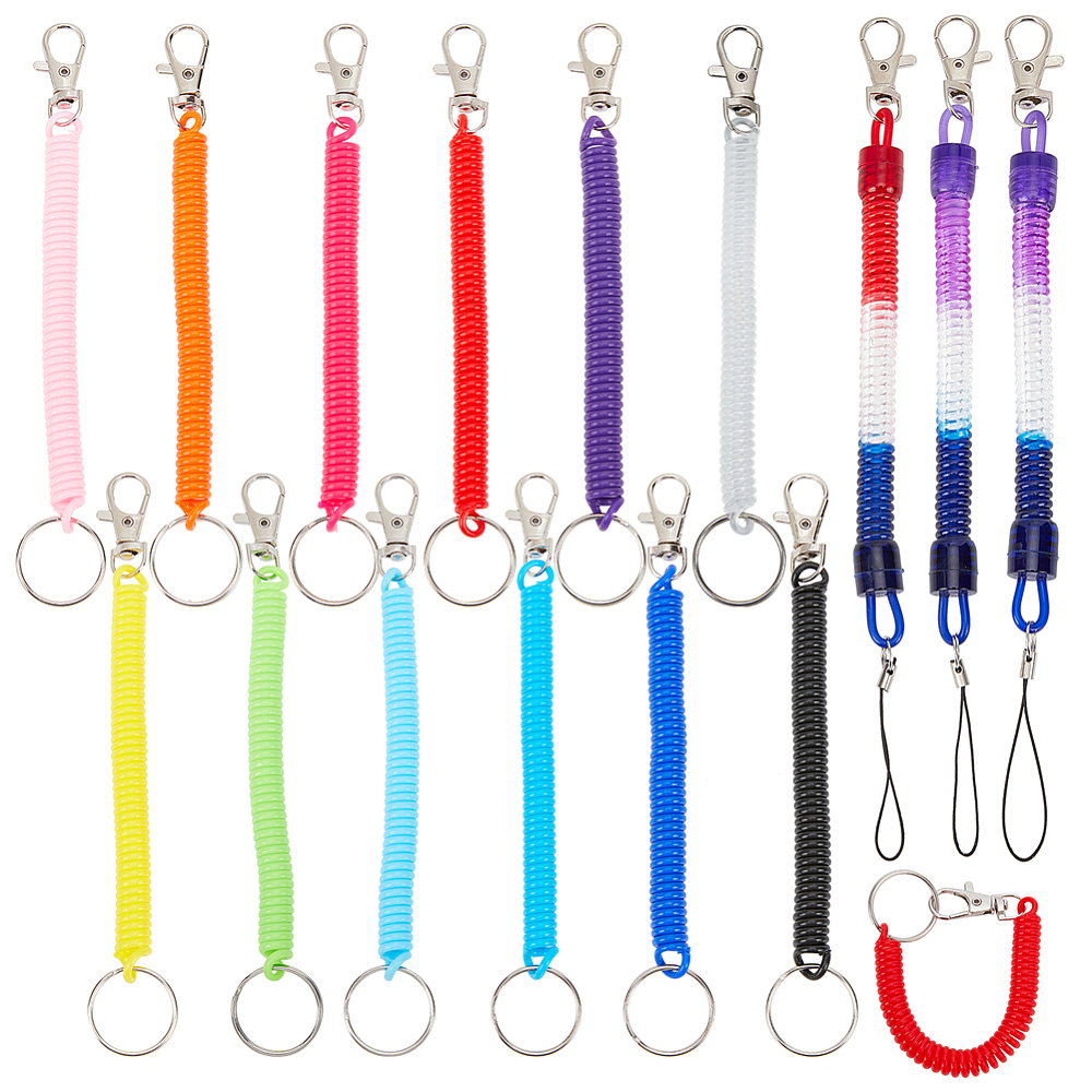 [KEYC-CP0001-02] Porte clé ressort hélicoïdal, divers coloris, 170x10mm, avec anneau 20mm et crochet 25mm et mousqueton argenté, unité