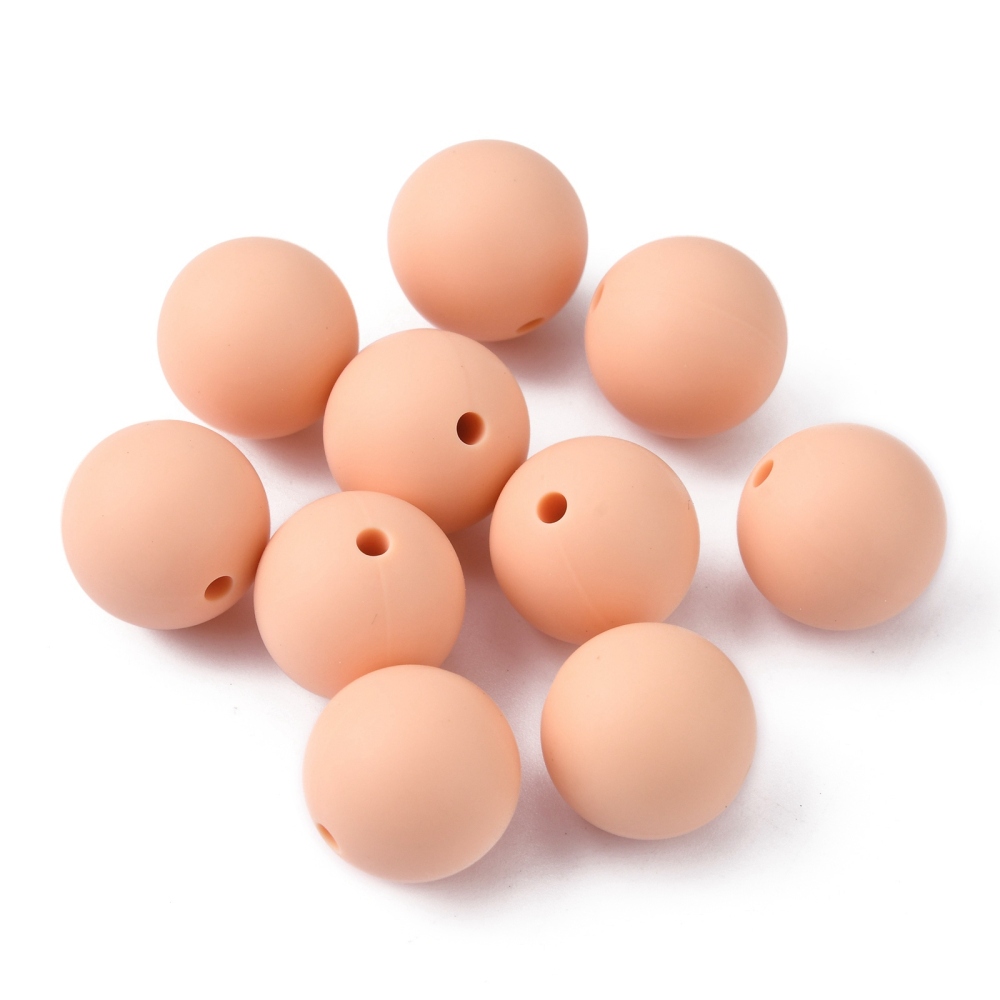 [FIND-TAC0009-73A-13] Perle en silicone pour attache tétine, ronde lisse, pêche, diam 15mm, trou 2mm x 100 unités