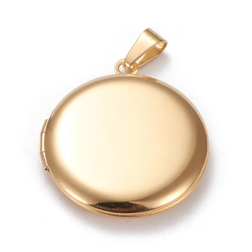 Pendentif INOX doré, avec cadre photo rond, 31x27,5x5,5mm, taille intérieure 20x20mm
