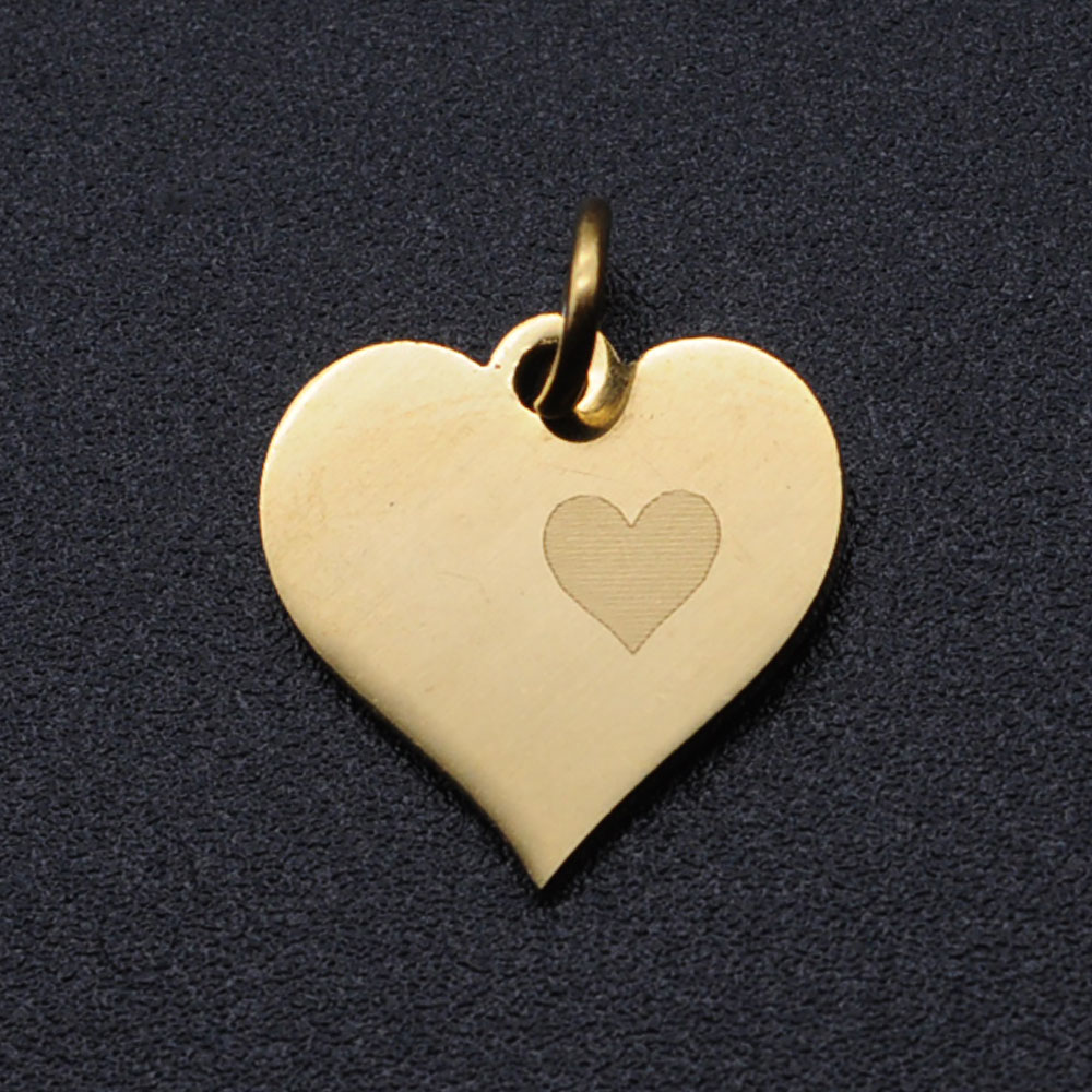 Pendentif INOX doré, coeur, 13x13x1mm, anneau 3mm