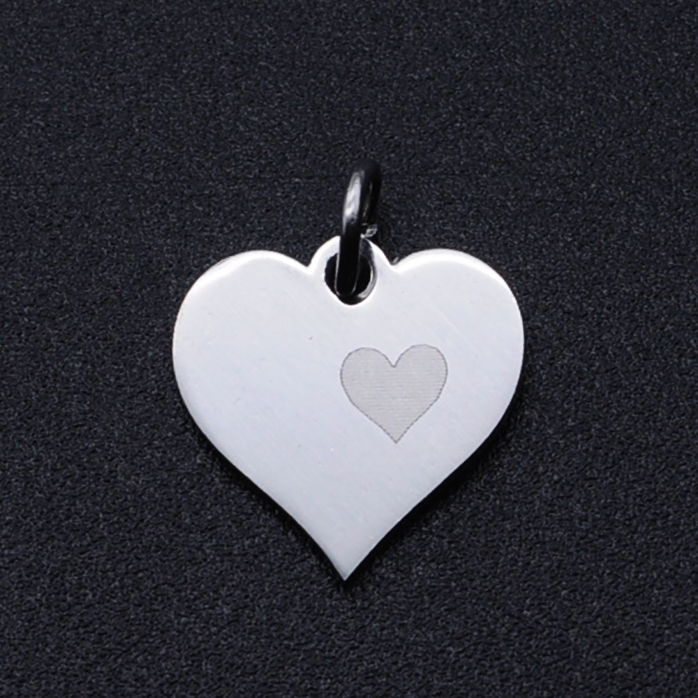 Pendentif INOX argenté, coeur, 13x13x1mm, anneau 3mm
