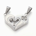 Pendentifs INOX argentés, coeurs, avec la phrase &quot;I love you&quot;, 23x30x2mm, trou 5x10mm