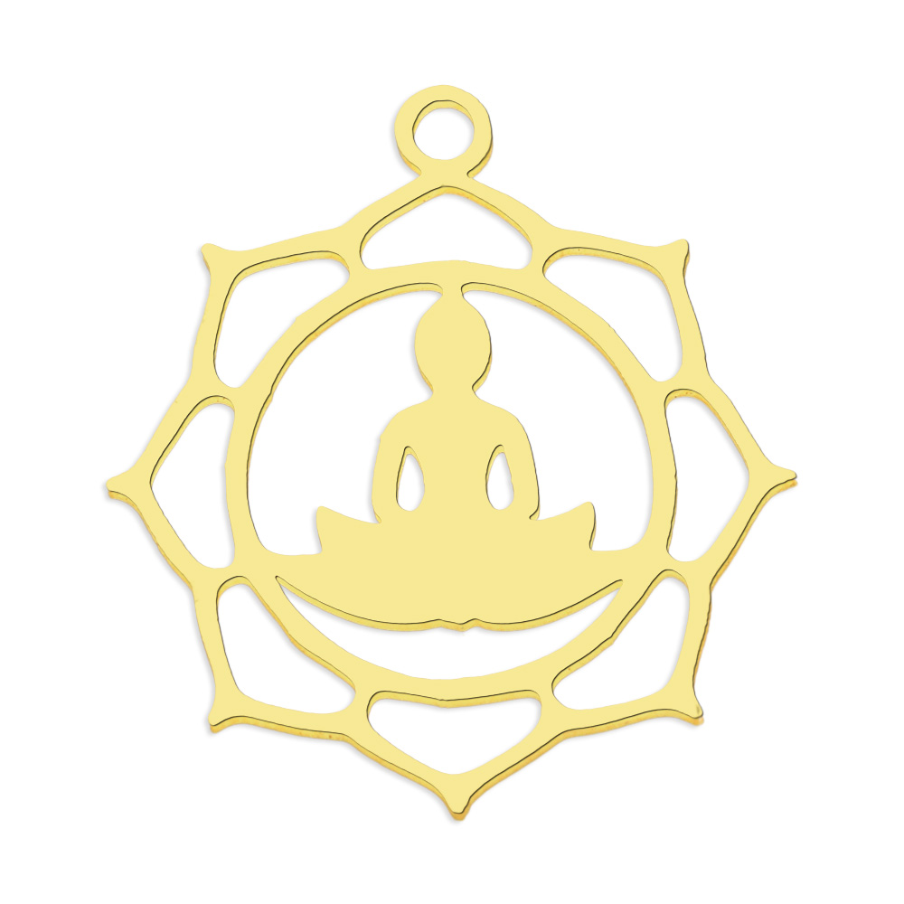 Pendentif INOX doré, yoga, bouddha, 21,5x19,5x1mm, trou 1,5mm
