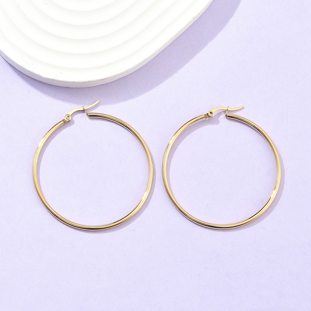 Boucle d'oreille INOX doré, placage ionique, plaqué or 18k, créoles, 50x2mm, pin 1x0,7mm, à la paire