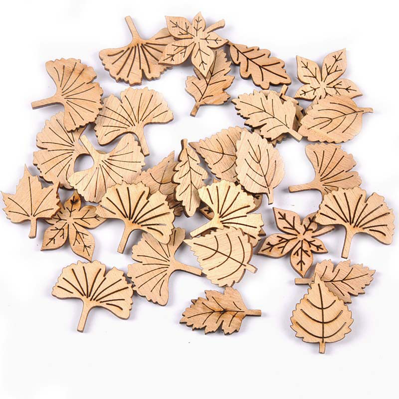 [WOCR-PW0003-01] Pièces de bois, motifs feuille, 2-3 cm, sachet de 50 unités