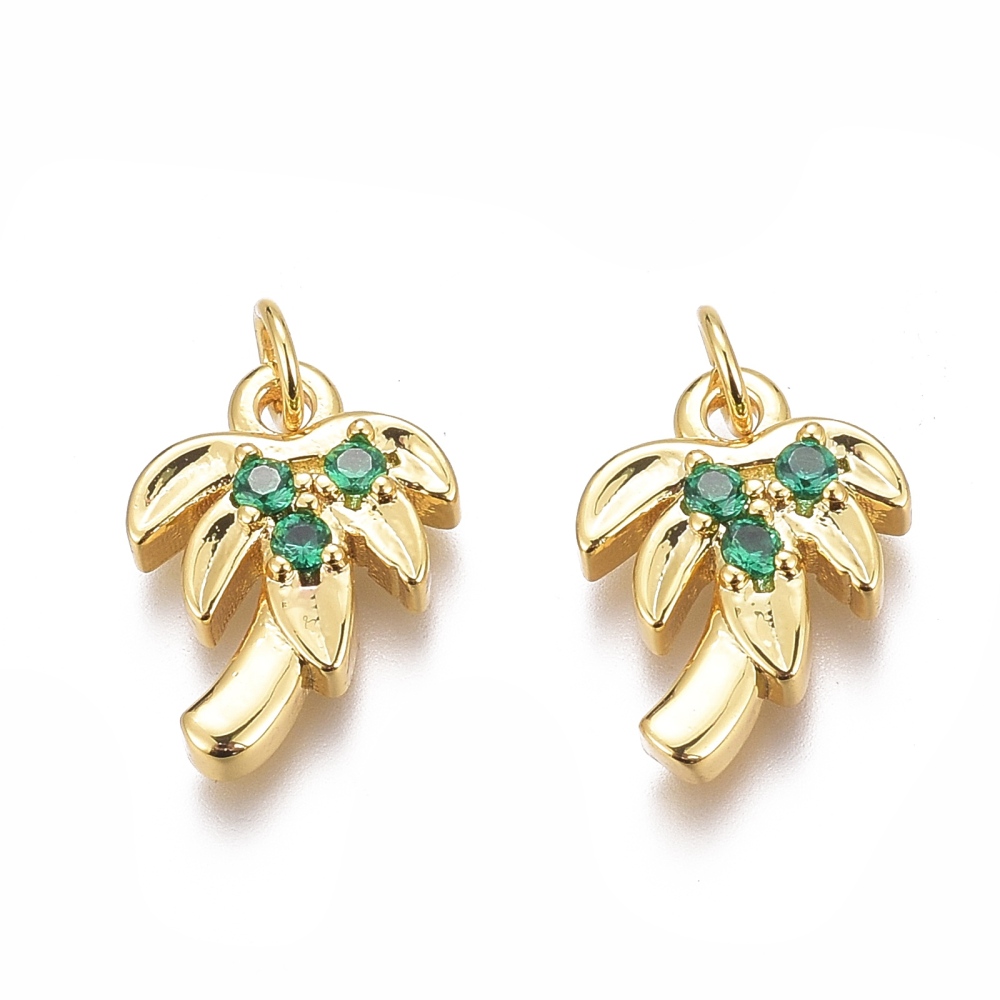 Pendentif en INOX, plaqué or 18K, cocotier et zircon vert, anneau 5mm, 13x9.5x3mm, Trou: 2mm, unité