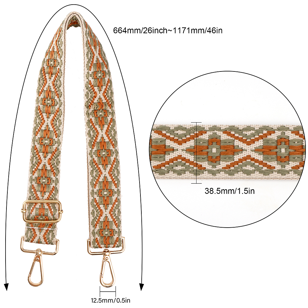 [FIND-WH0133-16A] Bandoulière réglable en nylon tissé jacquard, avec fermoirs pivotants en alliage de zinc, vert olive, 69~121x4,9 cm