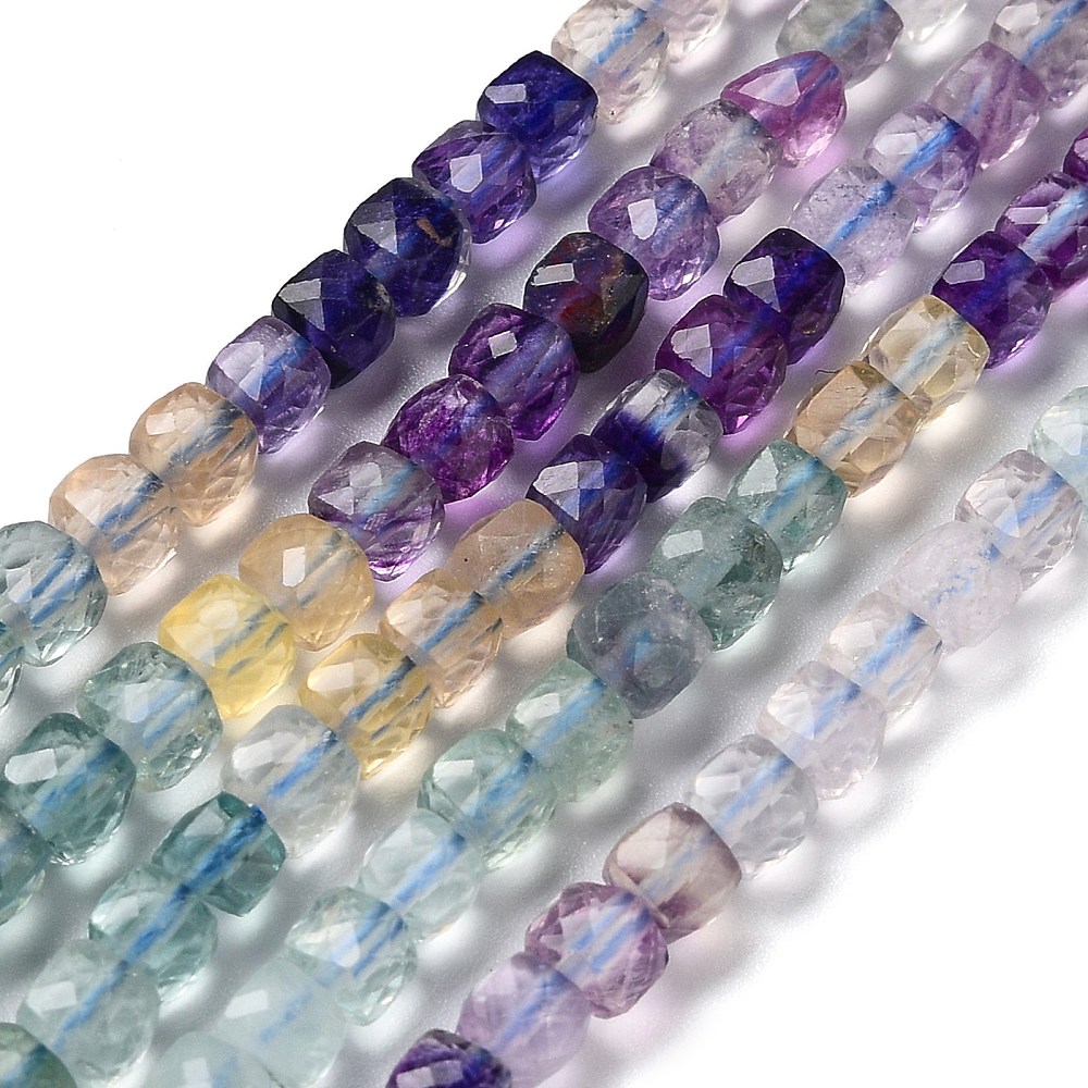 [G-NH0001-H01-01] Pierre Fluorite cube à facettes, 4x4x4mm, Trou: 0.8mm