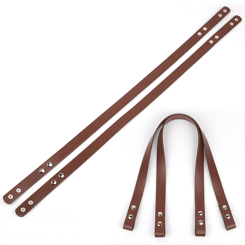 [WG16066-03] Anses de sac en cuir, avec bouton pression en métal, brun coco, 56~70x0.2 cm, par 2