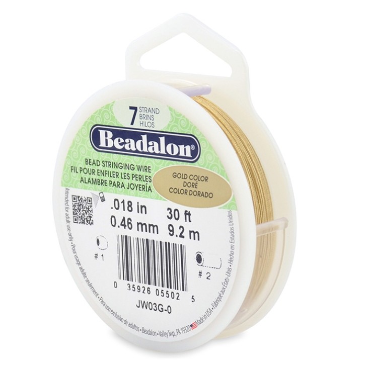 Câble 7 brins, doré, diam 0.46mm, 9.2m, au mètre