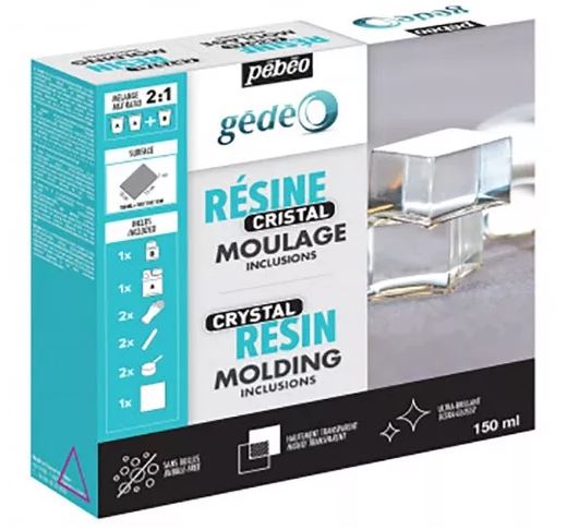 Résine cristal transparente avec durcisseur, inclusions jusqu'à 2cm, Pébéo, 150ml
