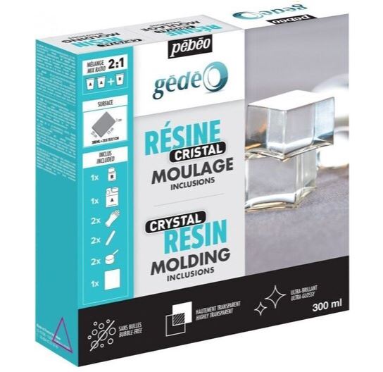 Résine cristal transparente avec durcisseur, inclusions jusqu'à 2cm, Pébéo, 300ml