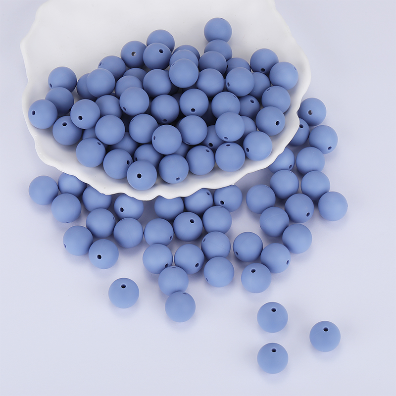 Perle en silicone pour attache tétine, ronde lisse, aqua, diam 15mm, trou 2mm x 100 unités