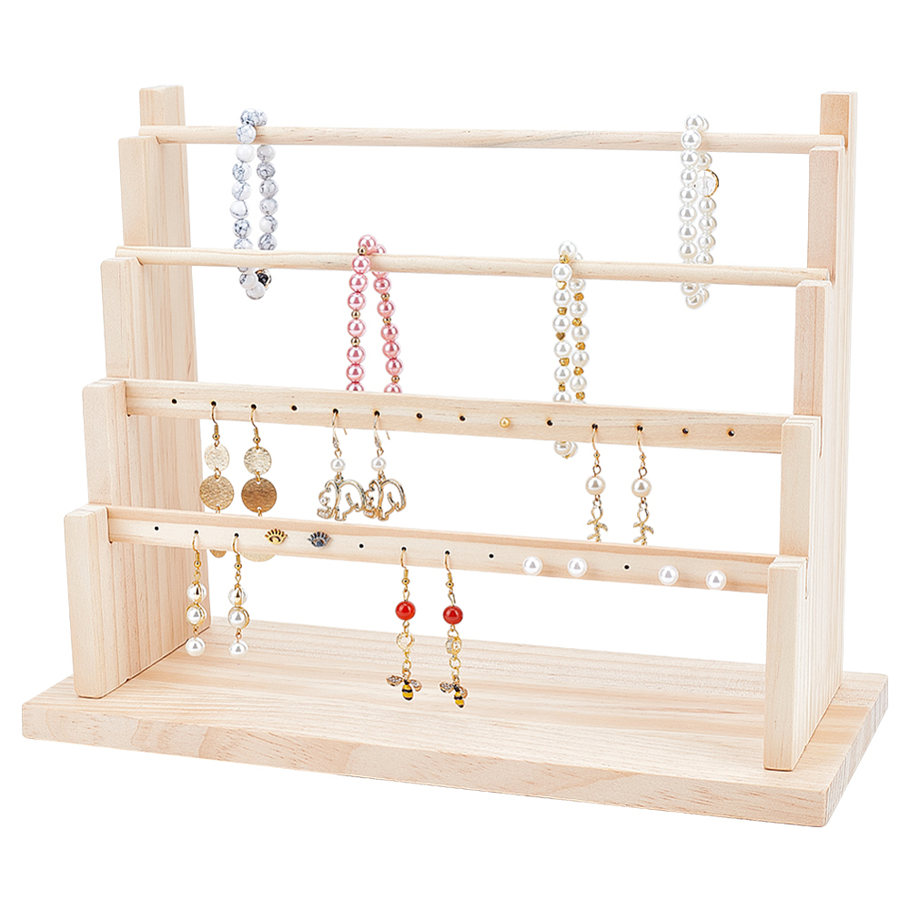 Présentoir boucle d'oreille 4 niveaux en bois 15x34x27cm