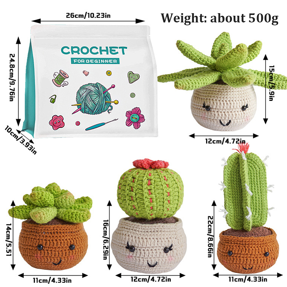 Kit complet pour débutant au crochet, modèle plantes cactus (4 styles)