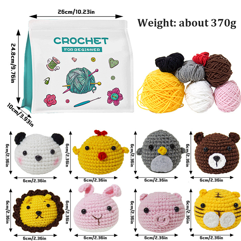 Kit complet pour débutant au crochet, modèle animaux (8 styles)