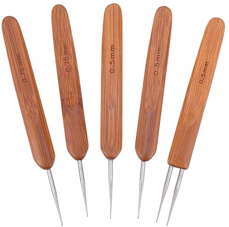 [TOOL-NB0001-08] Kit crochet pour dreadlocks, 5 pièces, 133x13,5x5mm, broche: 0,5mm et 0,75mm