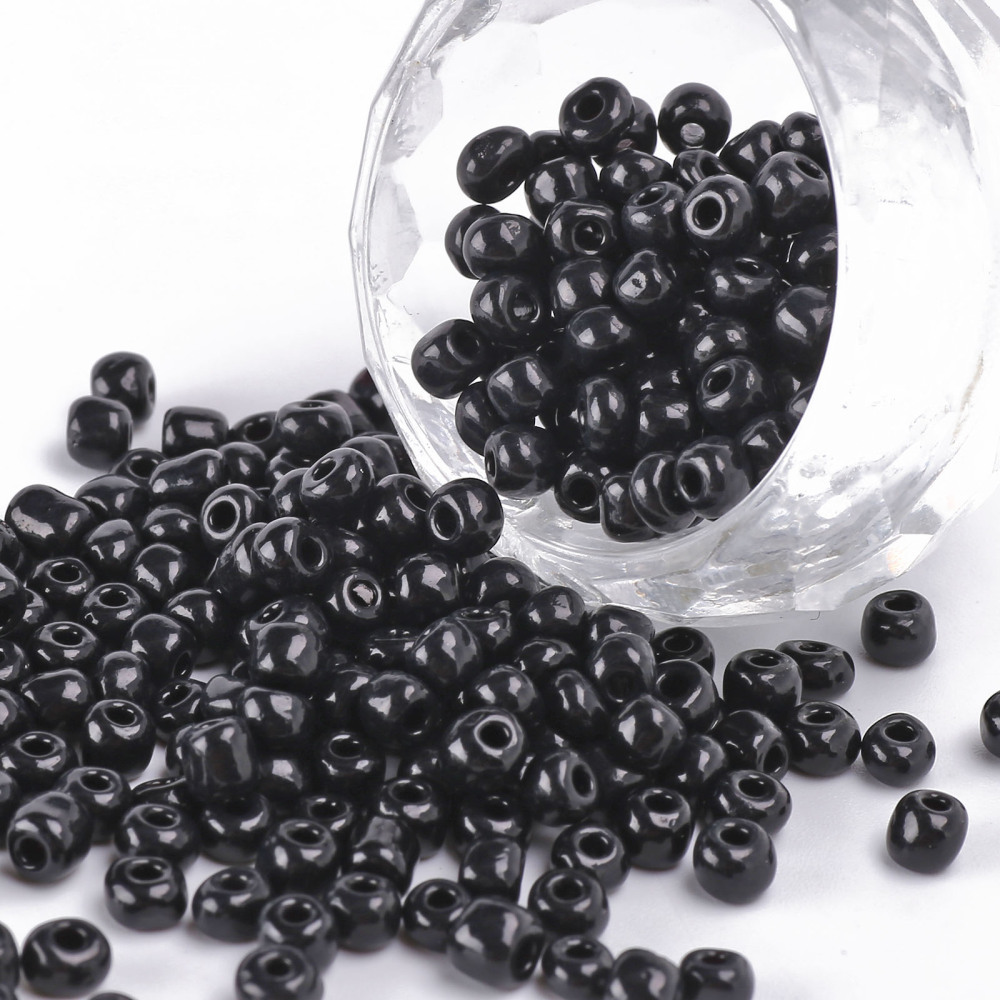 Perles de rocaille OPAQUES, TAILLE 4 mm, trou 1,5 mm, NOIR, sachet 12 gr.