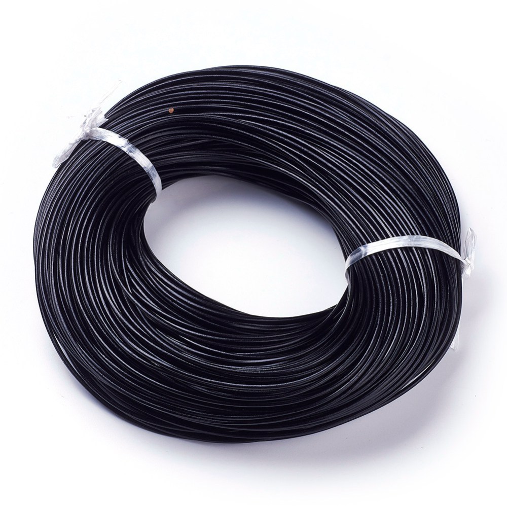 Cordon en cuir rond, NOIR, 2mm, rouleau de 10m