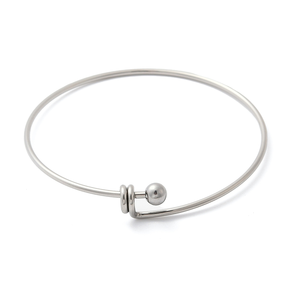 [BJEW-C088-03P] Bracelet jonc INOX argenté, avec boule à vis, épaisseur 1,8mm, diamètre intérieur 6,4cm