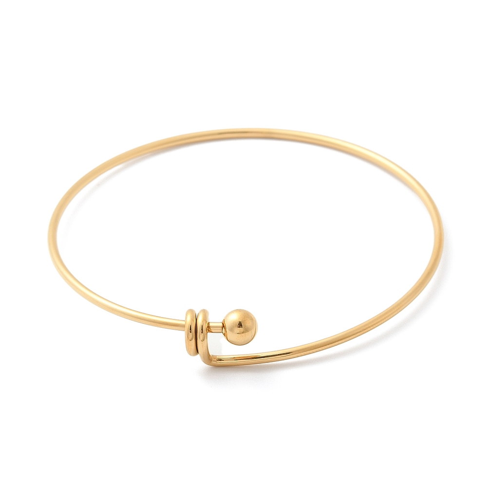 [BJEW-C088-03G] Bracelet jonc INOX doré, placage ionique, avec boule à vis, épaisseur 1,8mm, diamètre intérieur 6,4cm
