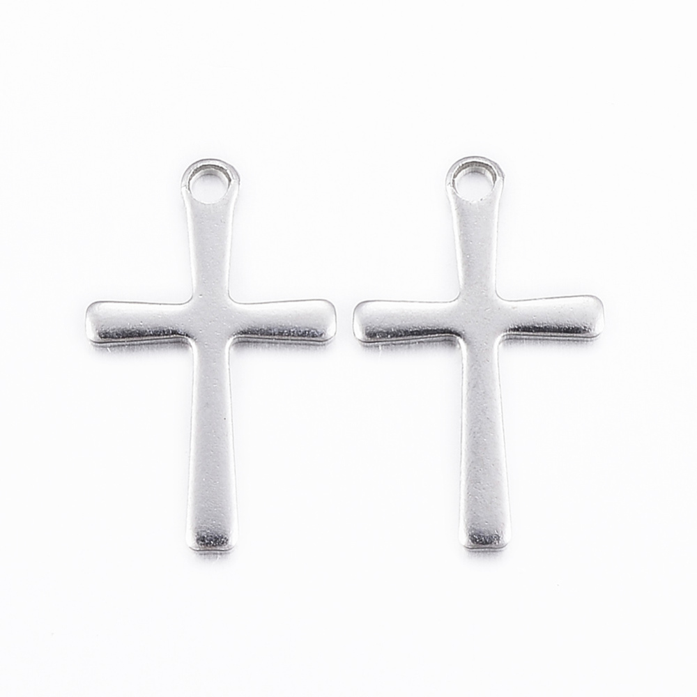 Pendentif INOX argenté, croix, 15,5x9,5x0,8mm, trou 1mm, unité