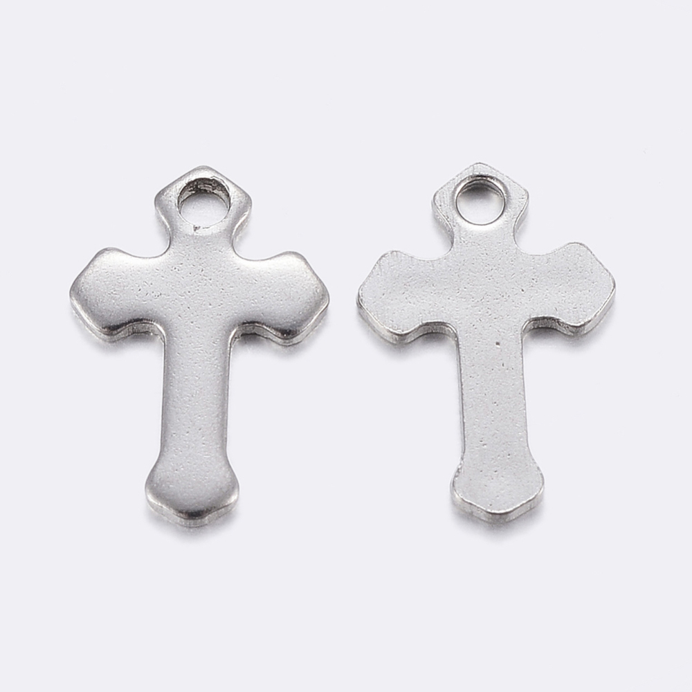 Pendentif INOX argenté, croix, 15x10x1mm, trou 1,5mm, unité