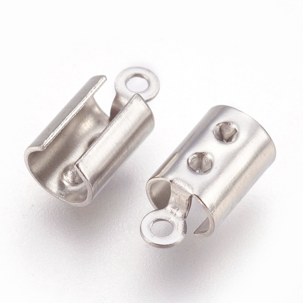 Embout de cordon à écraser INOX argenté, diamètre int. 4,5 mm, 10,5x5,5x4,5mm, trou 1,2mm, unité