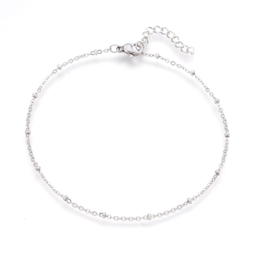 [AJEW-P069-01P] Chevillère en INOX argenté, avec boules, 23,5cm, 1,7mm