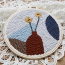 Kit complet de broderie punch needle, motif de vase : avec cercle, tissu avec patron, fils, aiguilles, diam 20cm