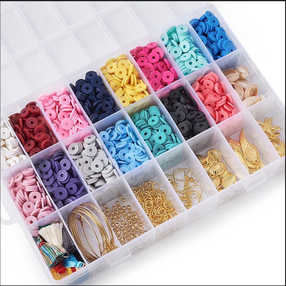Kit perles Heishi polymère pour bijoux, 6x1mm, trou 2mm, 15 couleurs + coquillages + pendentifs + boucles d'oreilles