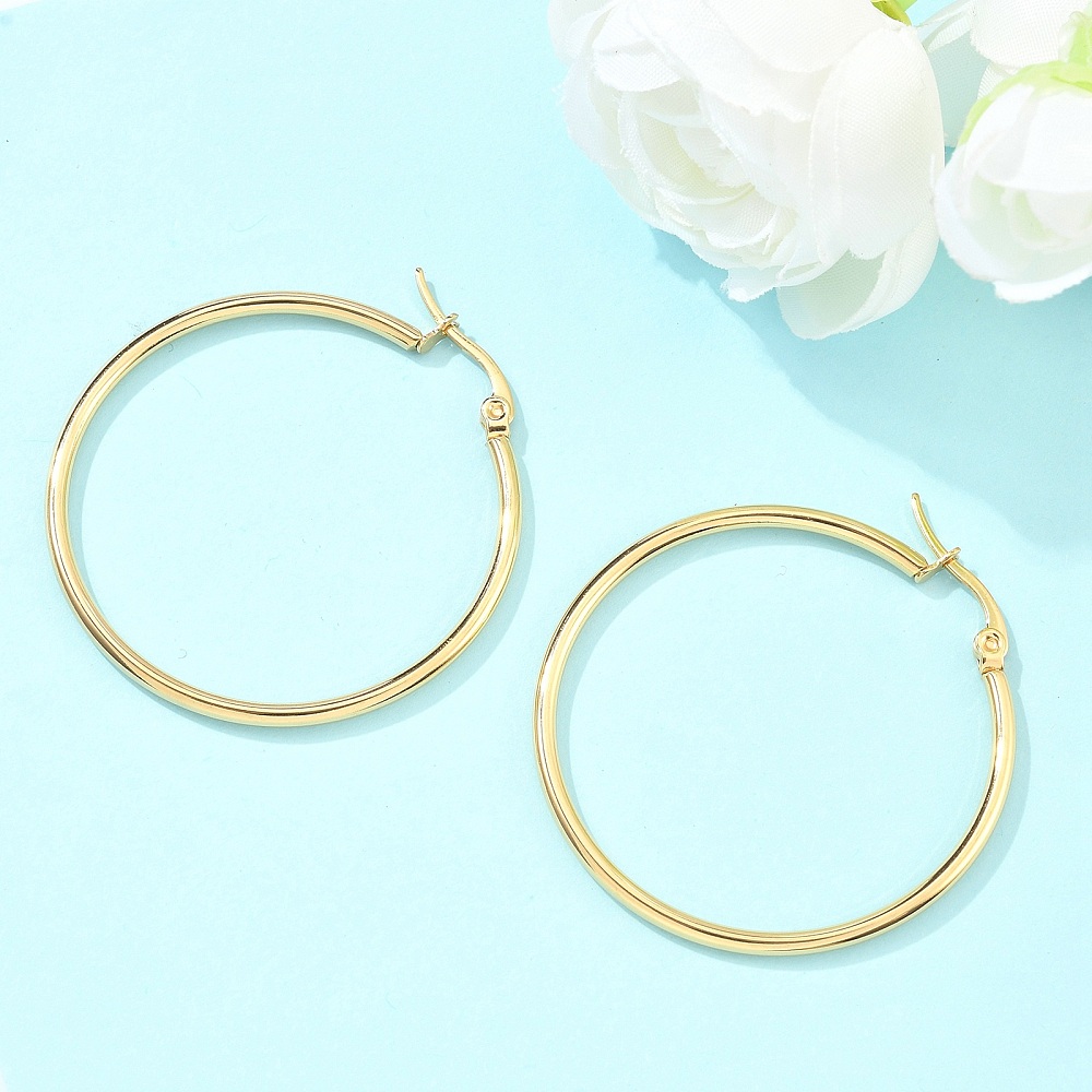[EJEW-N0016-11G-F] Boucle d'oreille INOX doré, placage ionique, plaqué or 18k, 40x2mm, pin 1x0,7mm, à la paire