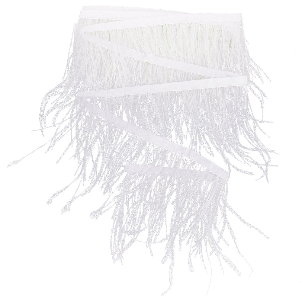 Ceinture/Ruban en plume, BLANC, 2 mètres, plumes de 10-15cm
