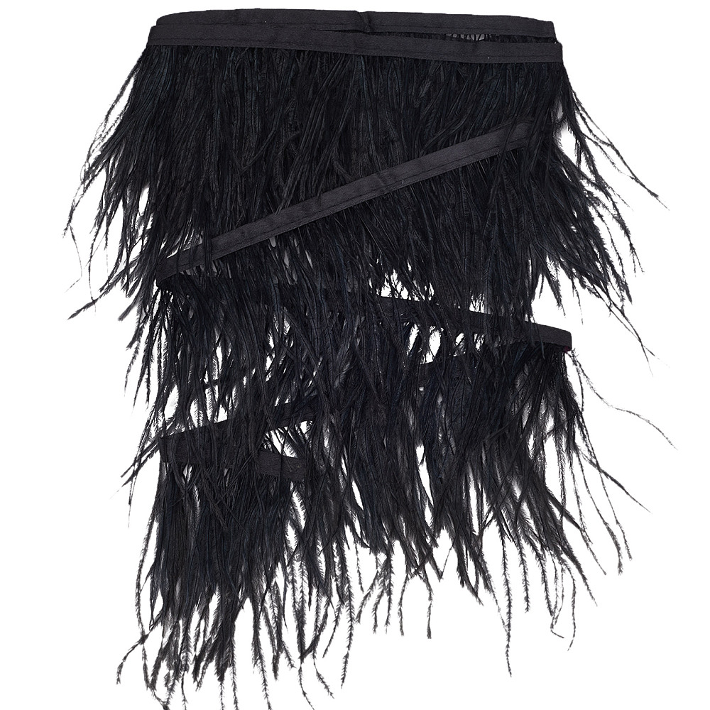 Ceinture/Ruban en plume, NOIR, 2 mètres, plumes de 10-15cm