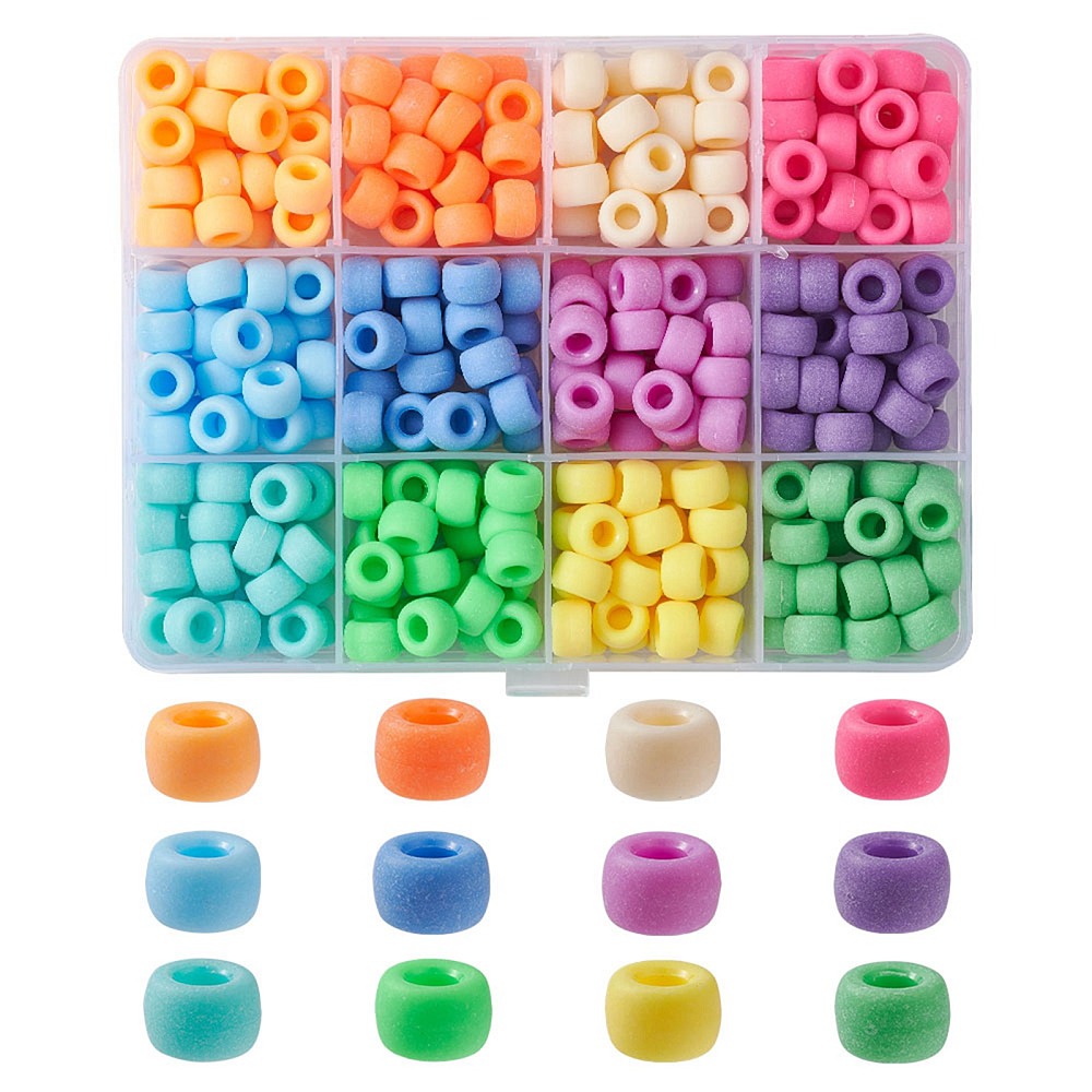 [KY-FS0001-14] Assortiment de perles acryliques, forme de tonneau, 12 couleurs, 9x6mm, trou 3,8mm, 360 pièces