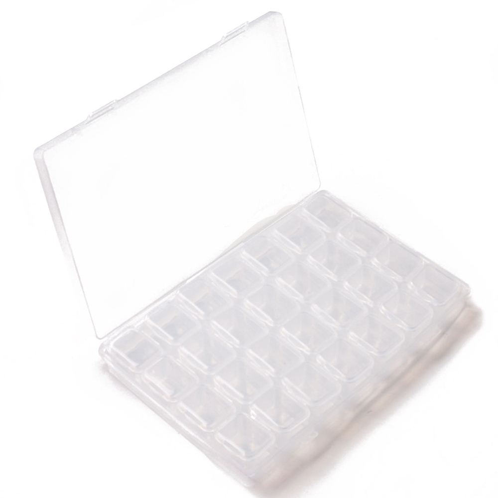 Boîte plastique de rangement 17x11x2,5cm, 28 petits compartiments amovibles 2,4x2,4x2,3cm