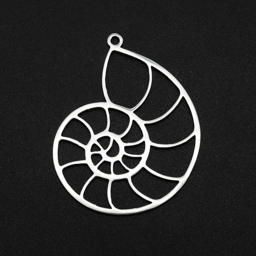 Pendentif INOX argenté, nautile, 35x27x1mm, trou 1,6mm