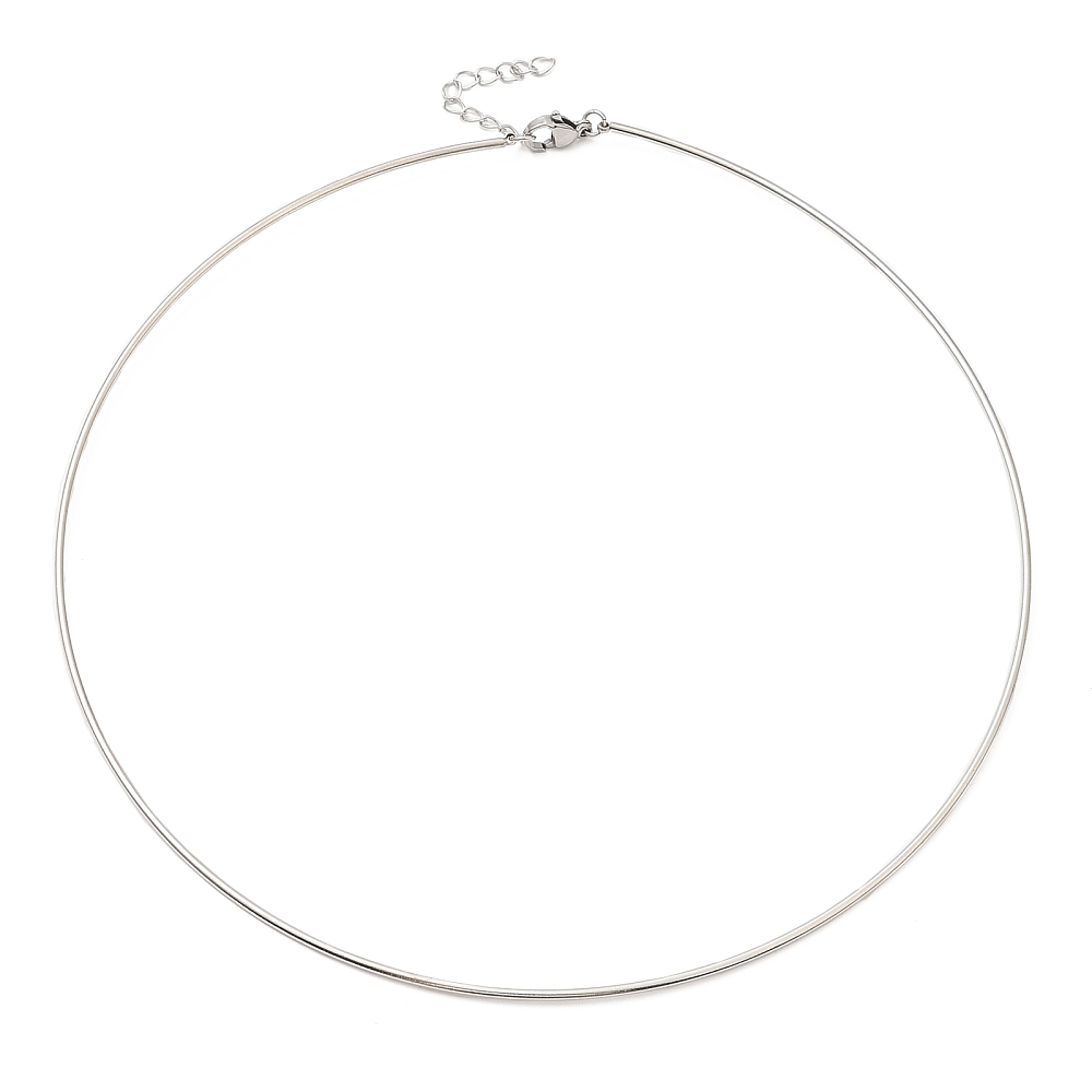 Collier tour de cou INOX argenté, avec fermoir et chaîne de sécurité, 12,7cm, épaisseur 1,5mm