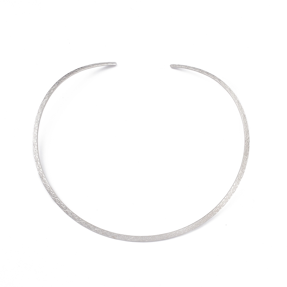 Collier tour de cou rigide INOX argenté, texture florale, 14cm, épaisseur 0,36cm