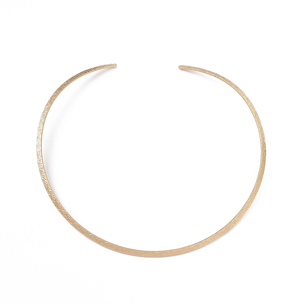 Collier tour de cou rigide INOX doré, texture florale, 14cm, épaisseur 0,36cm