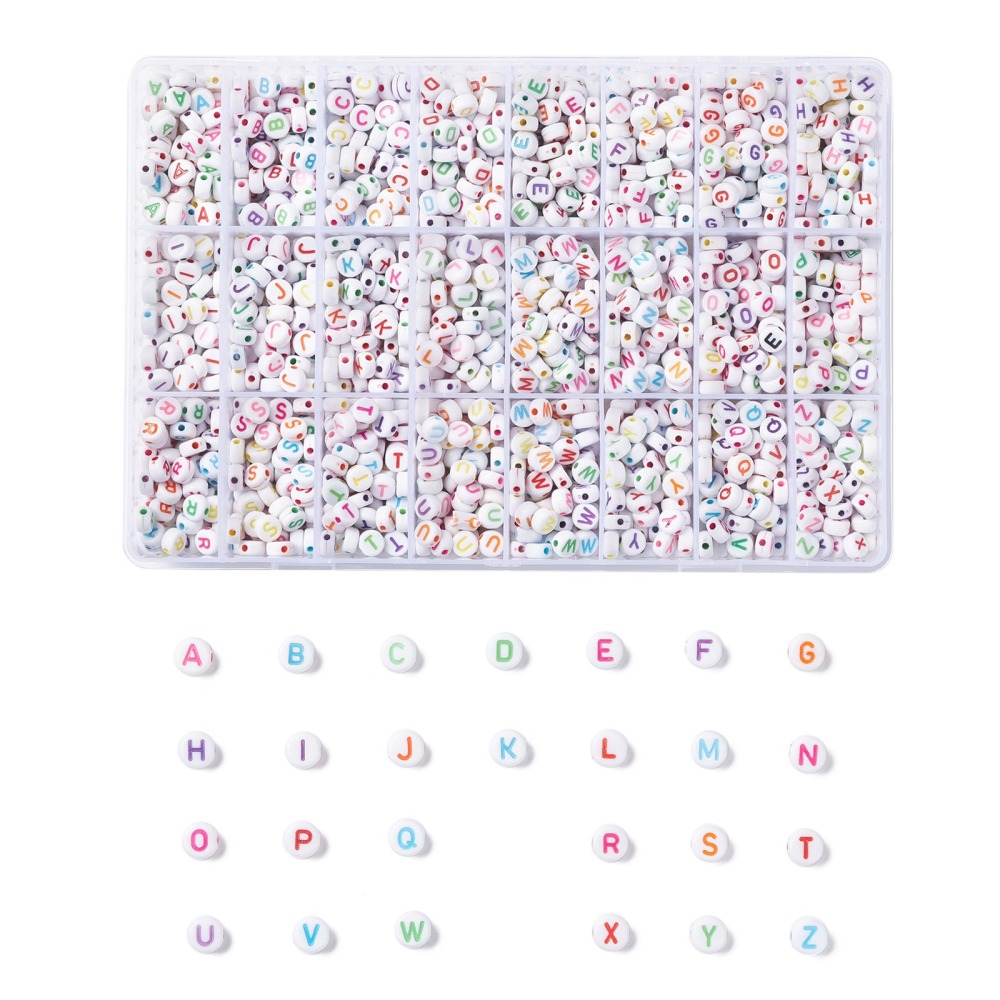 Kit de perles lettres plastiques, de A à Z, multicolores, 288g, 7x4mm, trou 1,5mm
