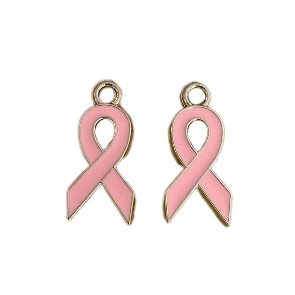 Pendentif en email, ruban rose de sensibilisation au cancer du sein, 20×10×2mm, trou 1,5 mm