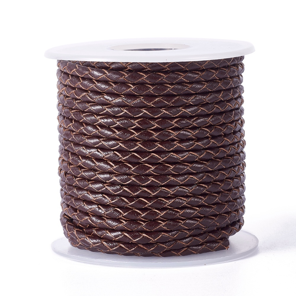 Découpe de Cordon en cuir tressé marron, 3mm